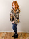 Camel and Black Plaid V-Neck Loose Fitting Top