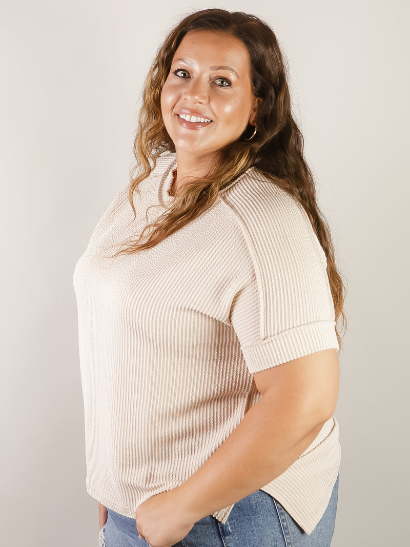 Sand Beige Ribbed Corded Top