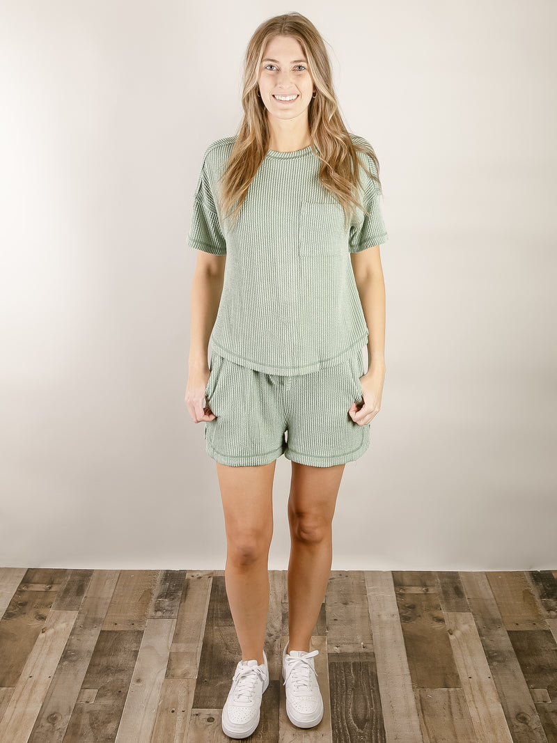 Sage Ribbed Knit Short Set