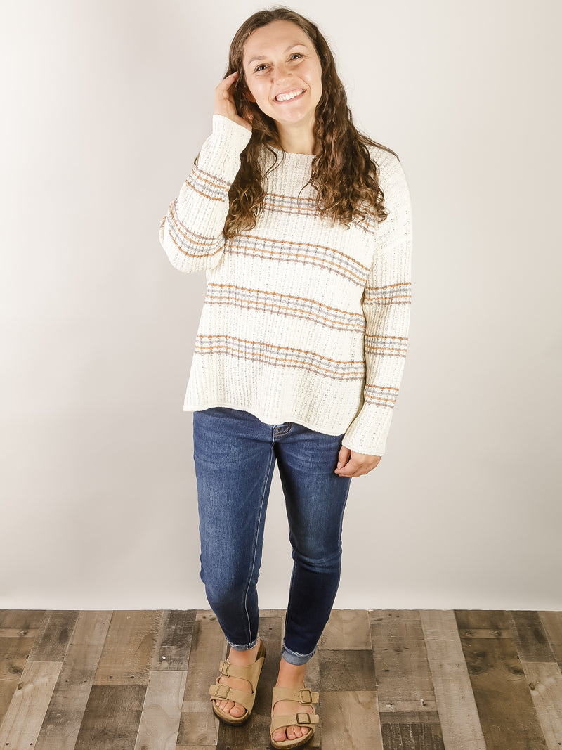 Cream with Multi-Color Stripe Sweater