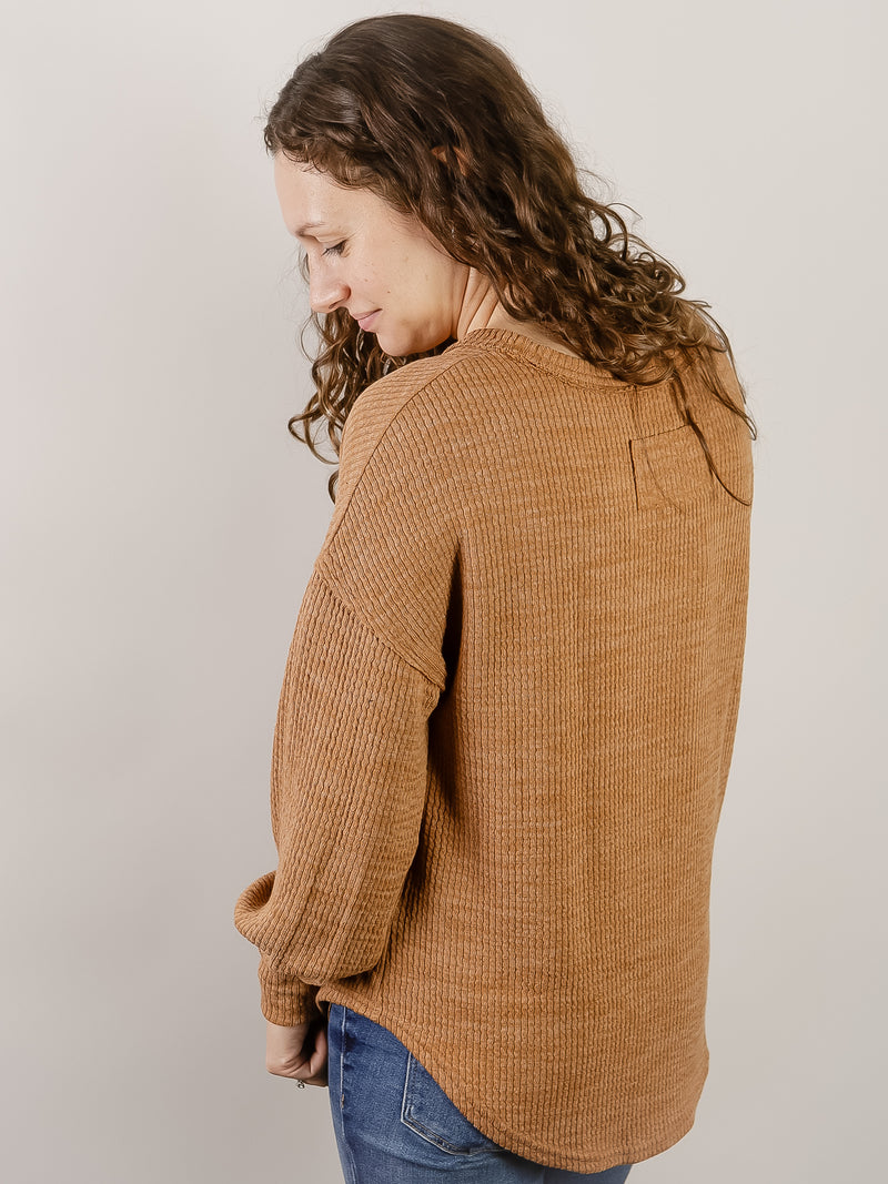 Tan Drop Shoulder Sweater Knit Top