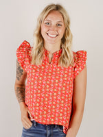 Tomato Floral Sleeveless Blouse