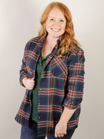 Navy with Red Plaid Button Down Flannel