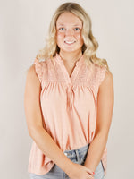 Peach Ruffled Collar Sleeveless Knit Top