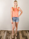 Coral Solid Tank with Ruffled Sleeve