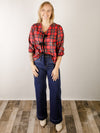 Red Plaid Tie Front Blouse