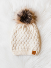 Cream Cable Knit Hat with Natural Pom