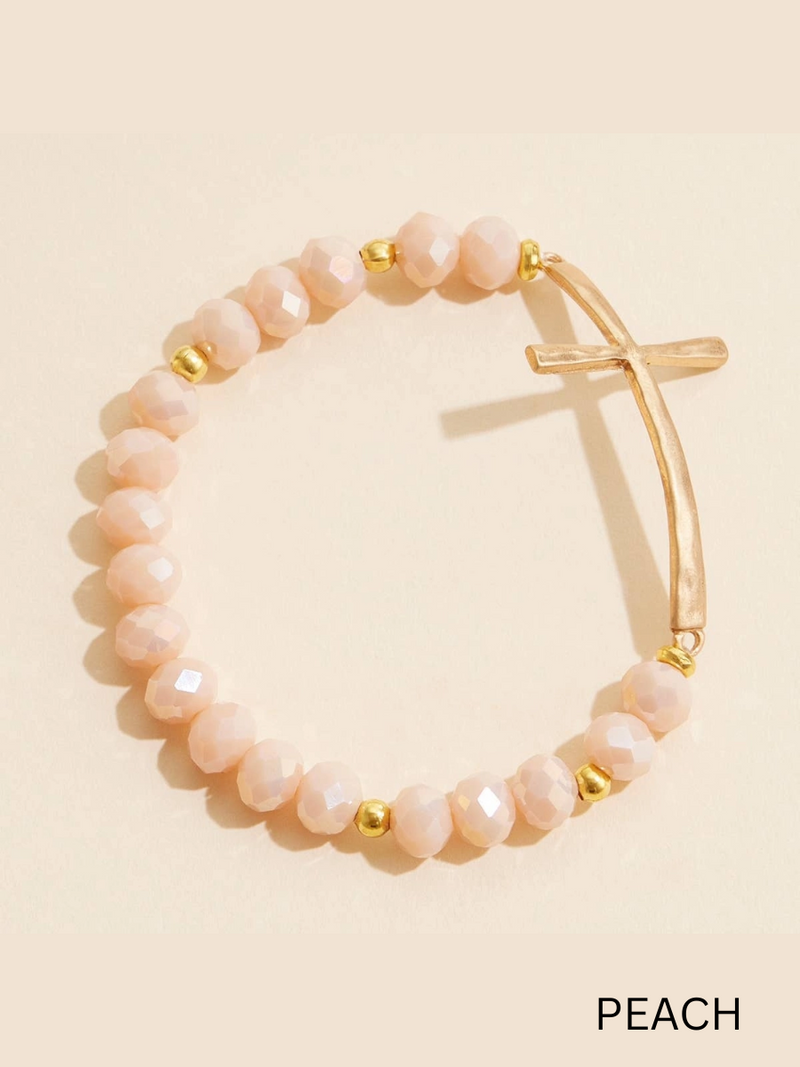 Cross Charm Glass Beaded Bracelet