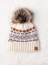 Cream Black and Camel Patterned Hat