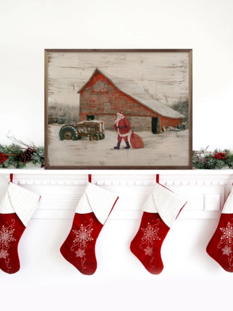 Santa on Farm Sign 10 x 8