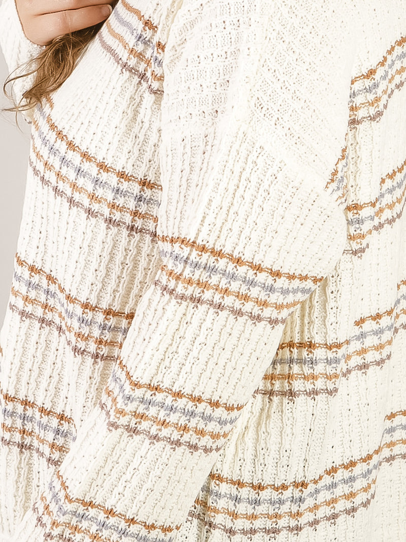Cream with Multi-Color Stripe Sweater