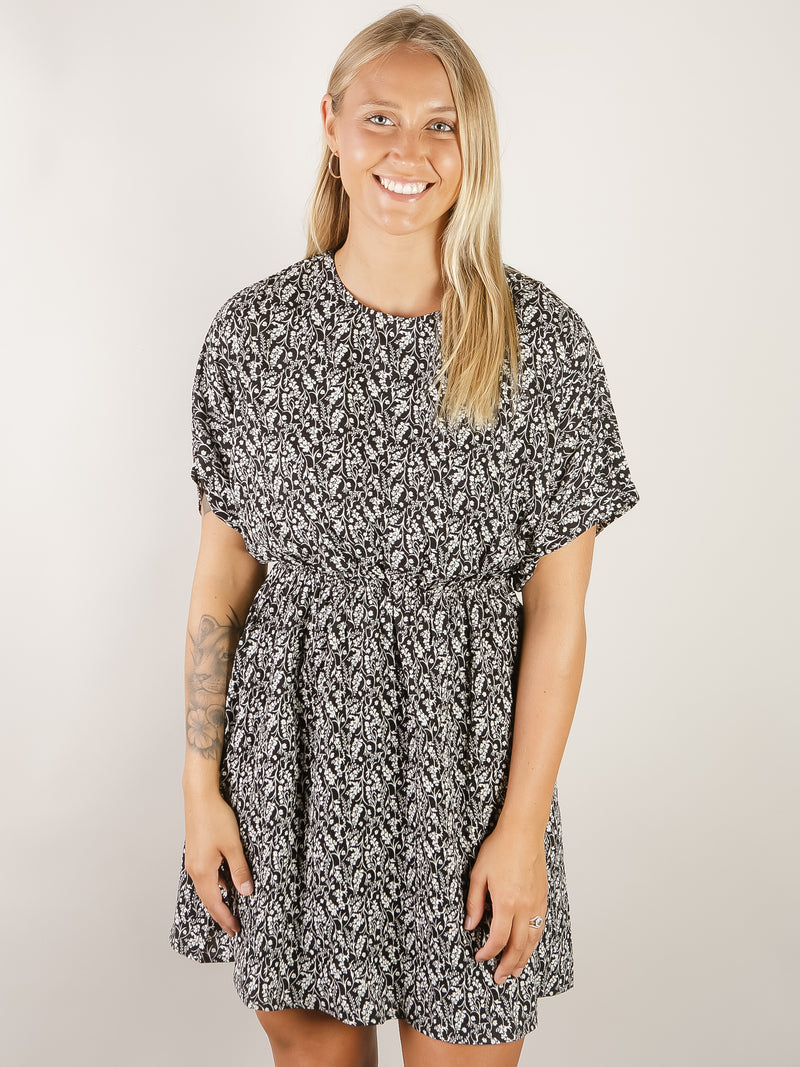 Black and White Floral Dolman Sleeve Dress