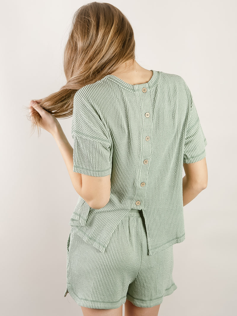 Sage Ribbed Knit Short Set
