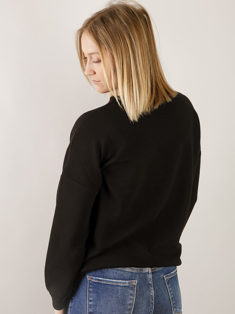 Black Double Knit Round Basic Top
