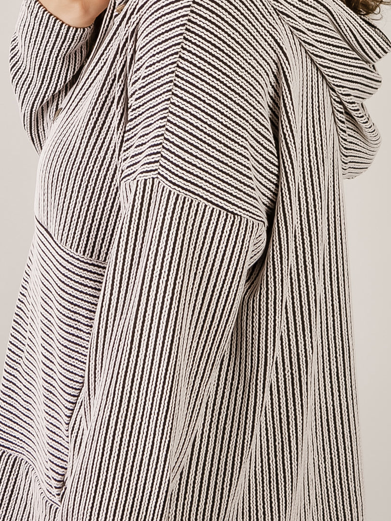 Black and White Striped Hooded Top