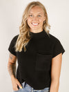 Black Short Sleeve Mock Neck Sweater