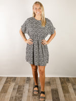 Black and White Floral Dolman Sleeve Dress