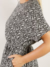 Black and White Floral Dolman Sleeve Dress