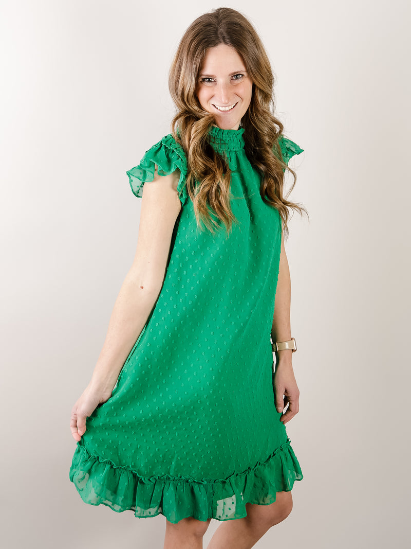 Kelly Green Swish Dot Dress