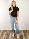 Black Short Sleeve Mock Neck Sweater