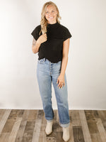 Black Short Sleeve Mock Neck Sweater