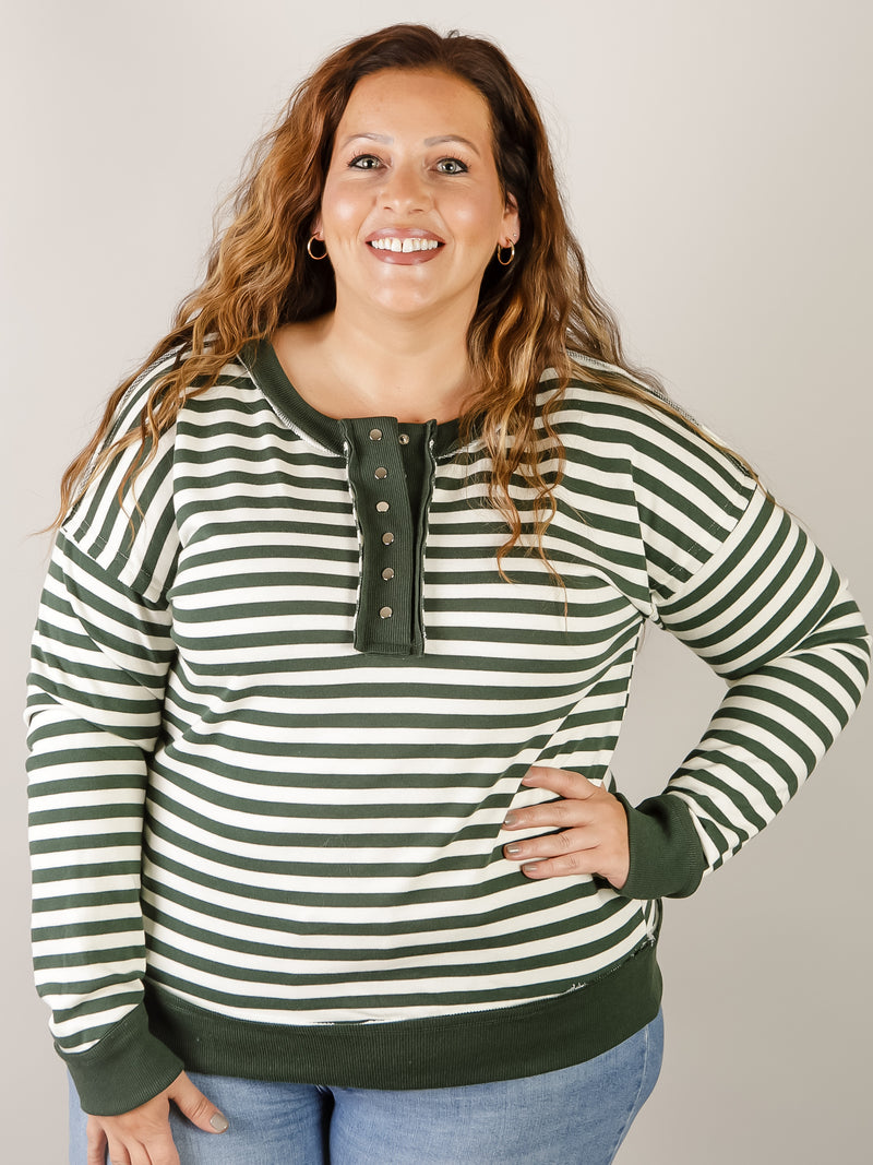 Hunter Green Striped Pullover Sweatshirt