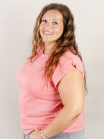 Pink Solid Slubbed Knit Top