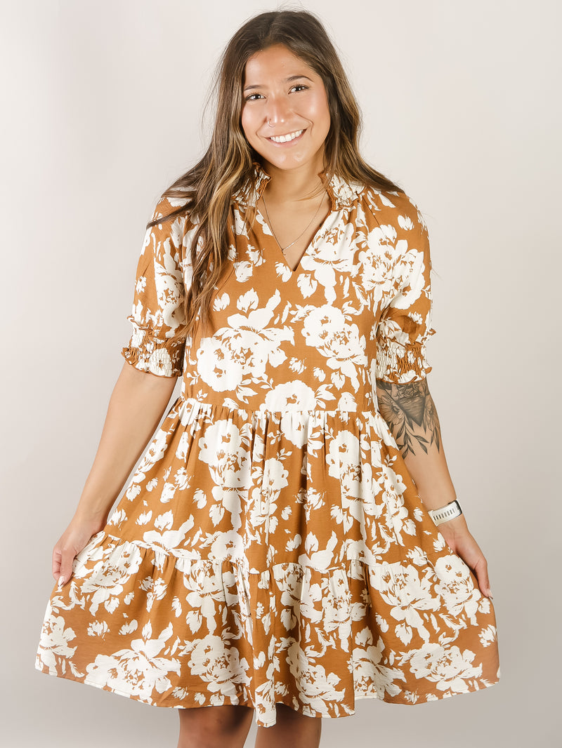Mocha Floral Short Sleeve Dress