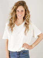 Cream Basic Round Neck Short Sleeve Tee