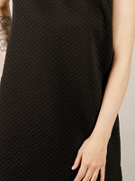Black Quilted Knit Short Sleeve Dress