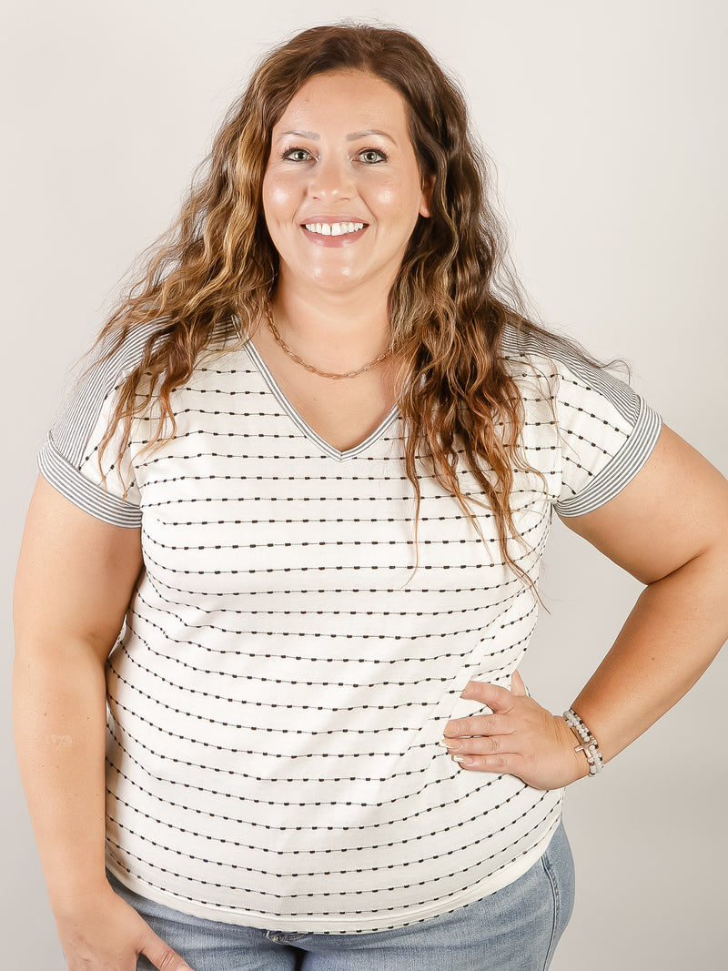 Ivory and Black Dotted Stripe Top