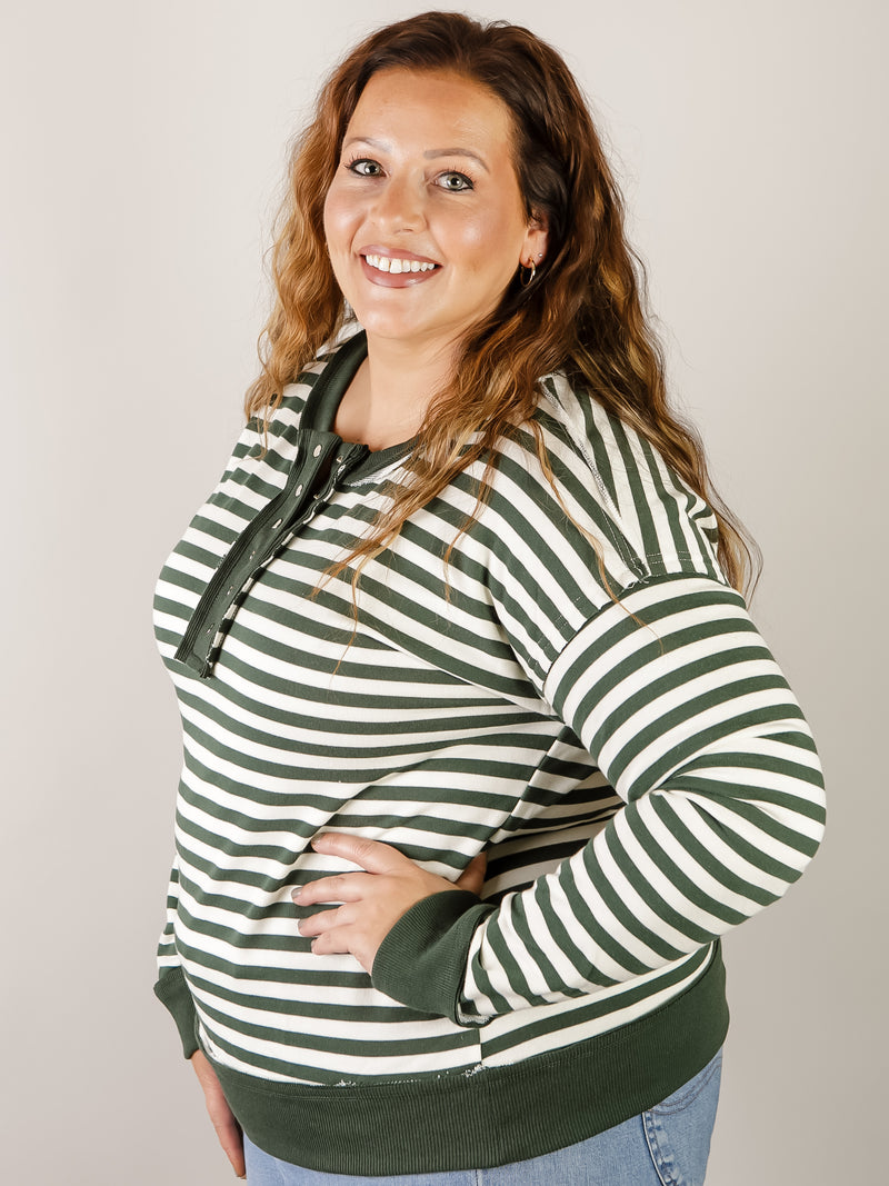 Hunter Green Striped Pullover Sweatshirt