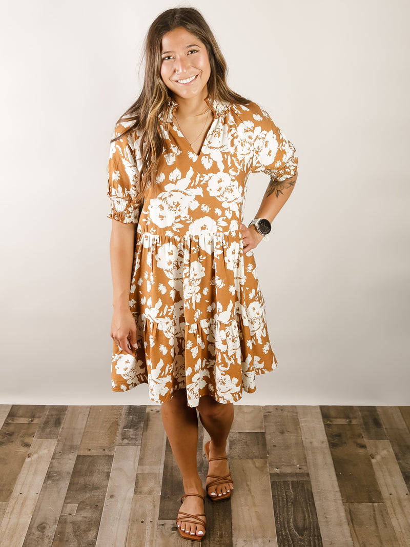 Mocha Floral Short Sleeve Dress