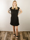 Black Quilted Knit Short Sleeve Dress