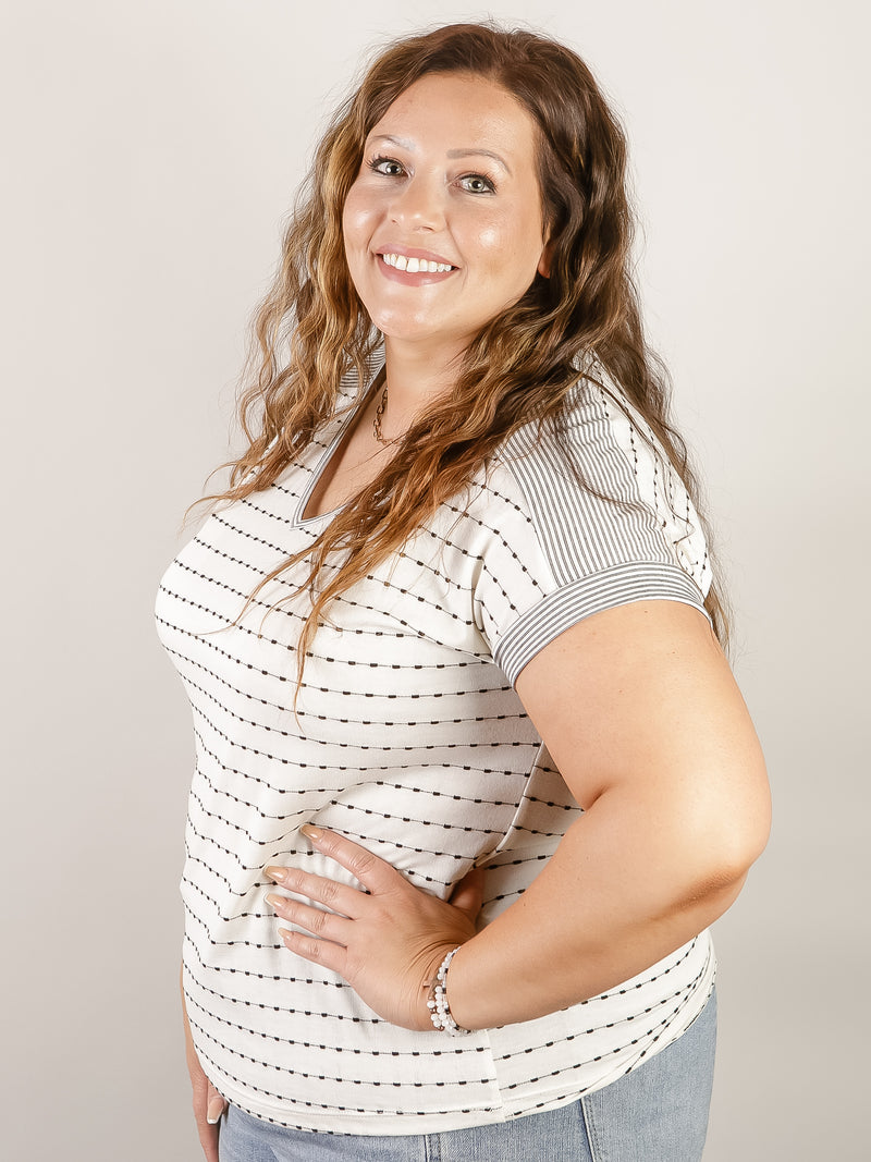 Ivory and Black Dotted Stripe Top
