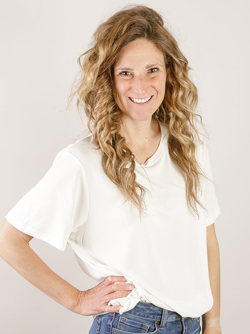 Cream Basic Round Neck Short Sleeve Tee