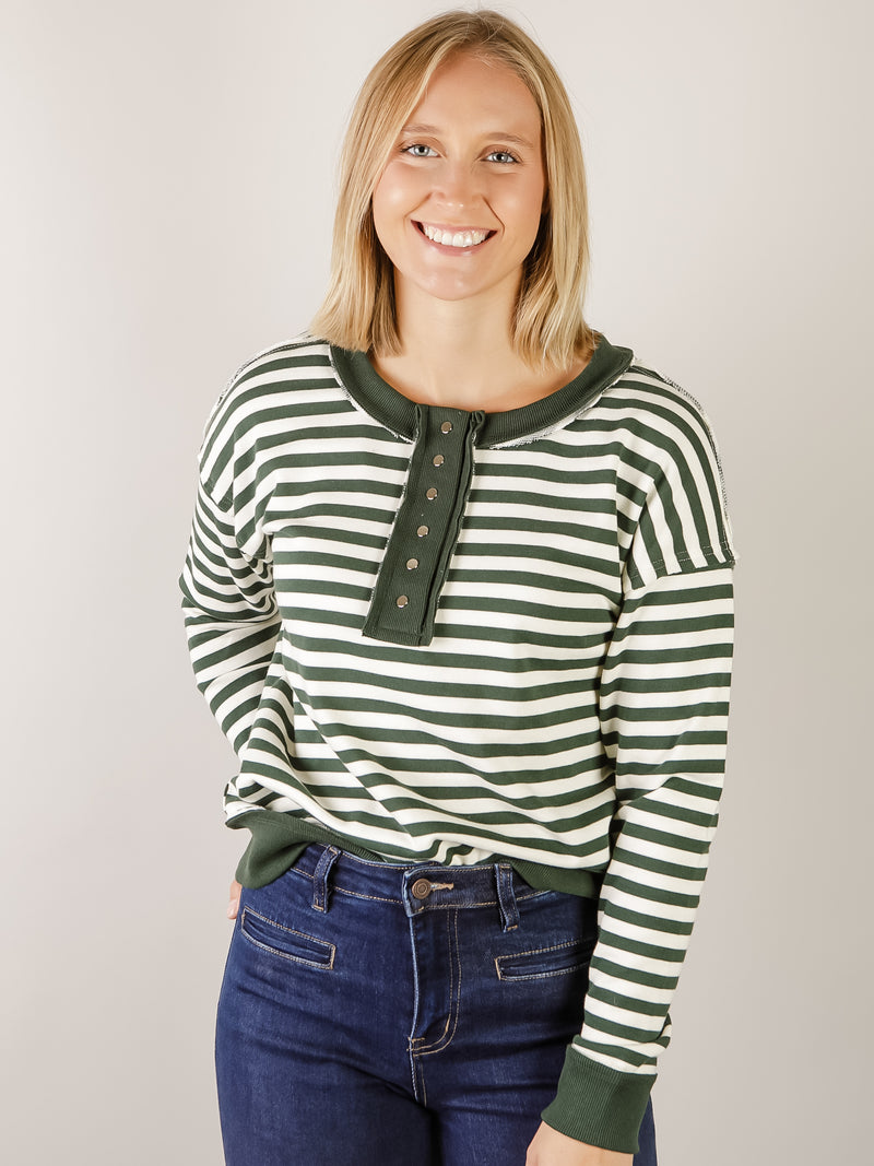 Hunter Green Striped Pullover Sweatshirt