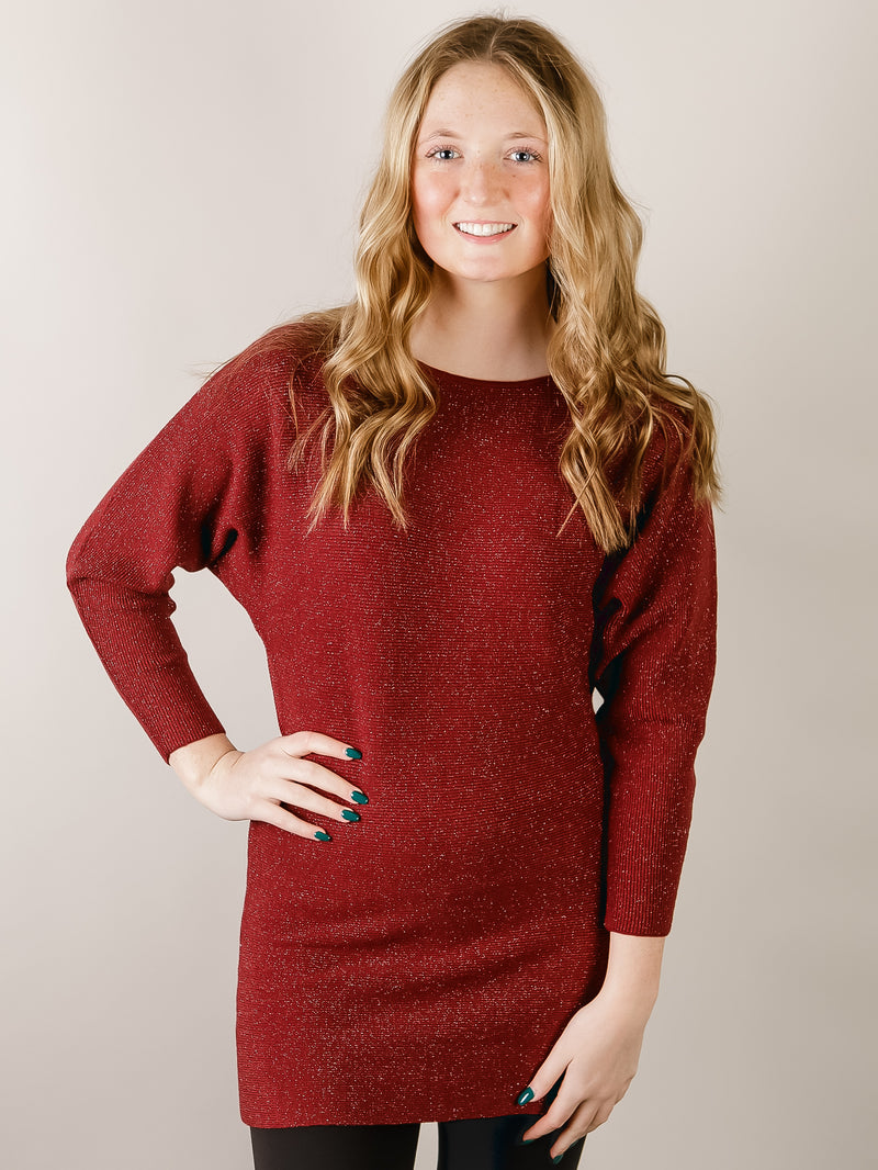 Burgundy Lurex Sweater Dress