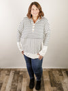 Curvy Cream and Black Striped Hooded Top