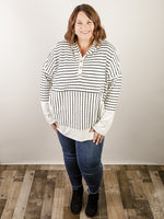 Curvy Cream and Black Striped Hooded Top