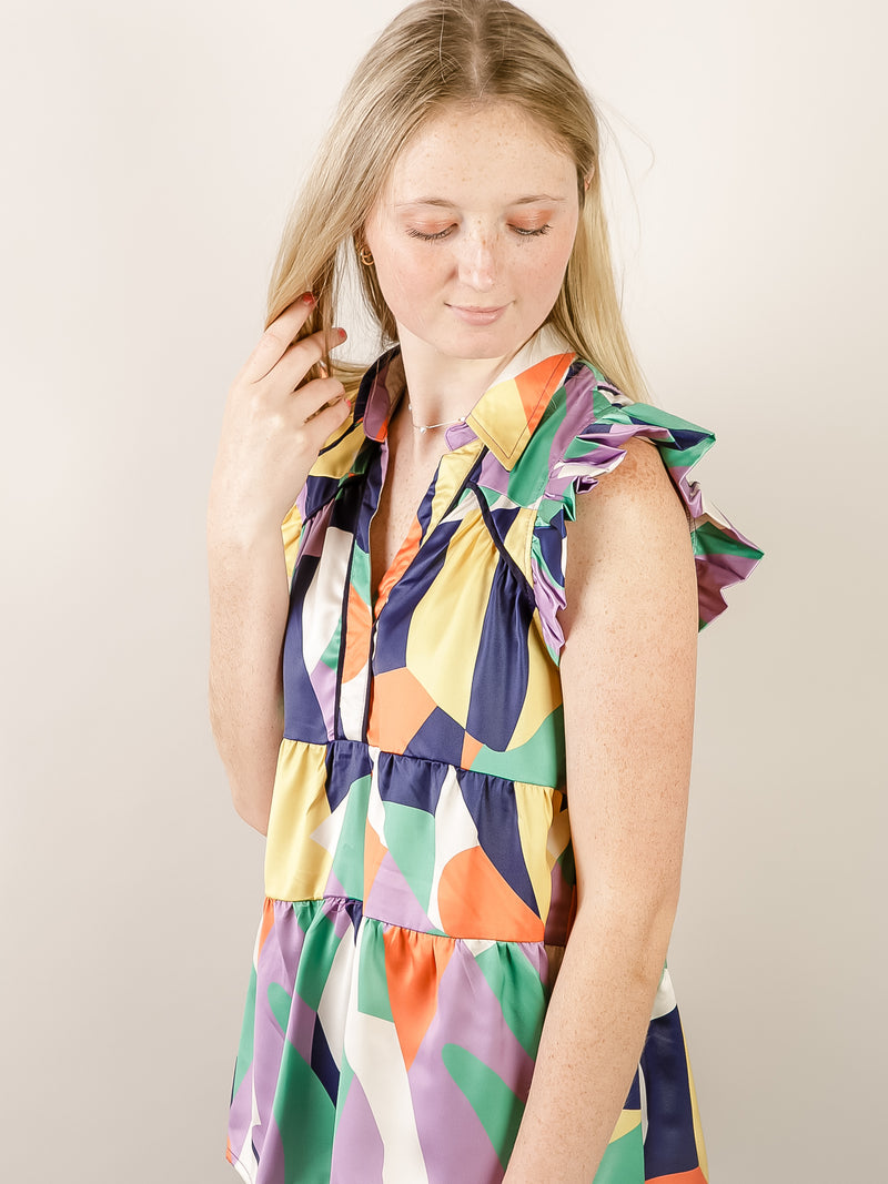Satin Geo Print Sleeveless Top