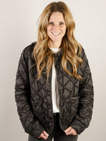 Black Quilted Button Down Jacket