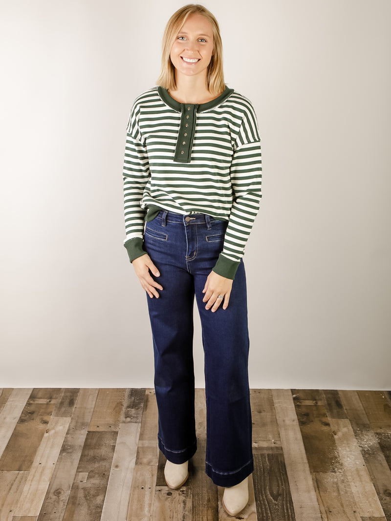 Hunter Green Striped Pullover Sweatshirt