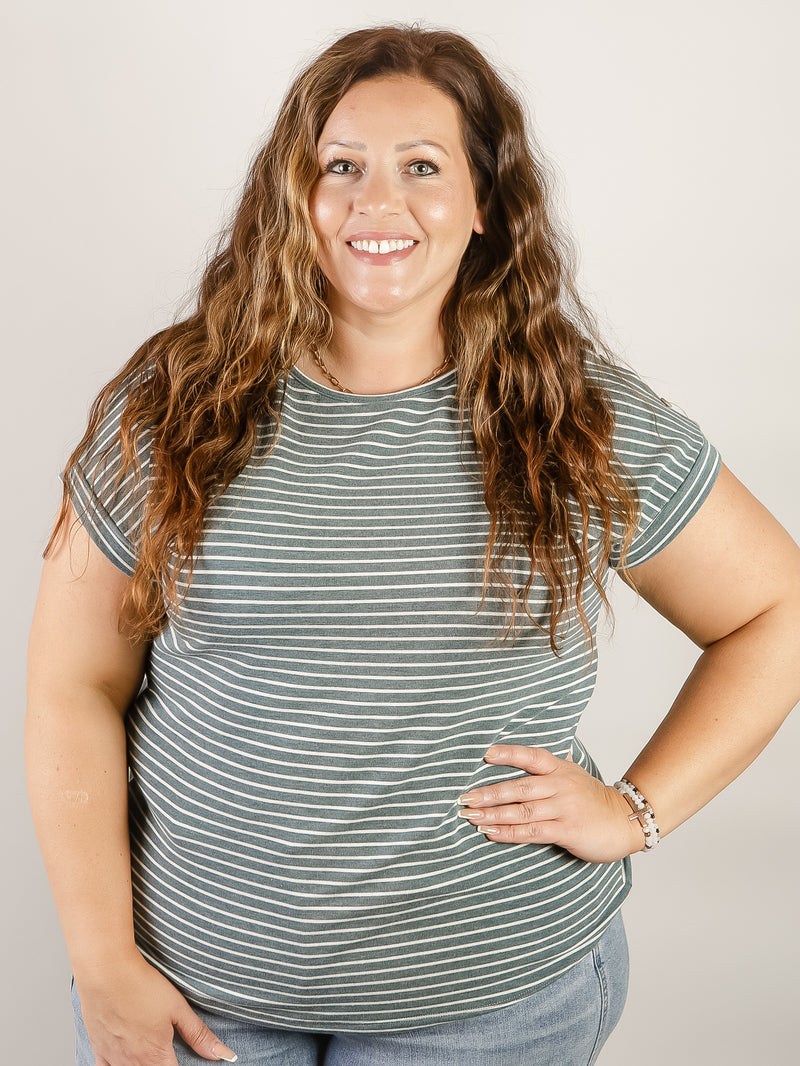Hunter Green Striped Shirt with Shoulder Buttons