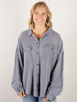 Oversized Mineral Washed Dusty Blue Button Down