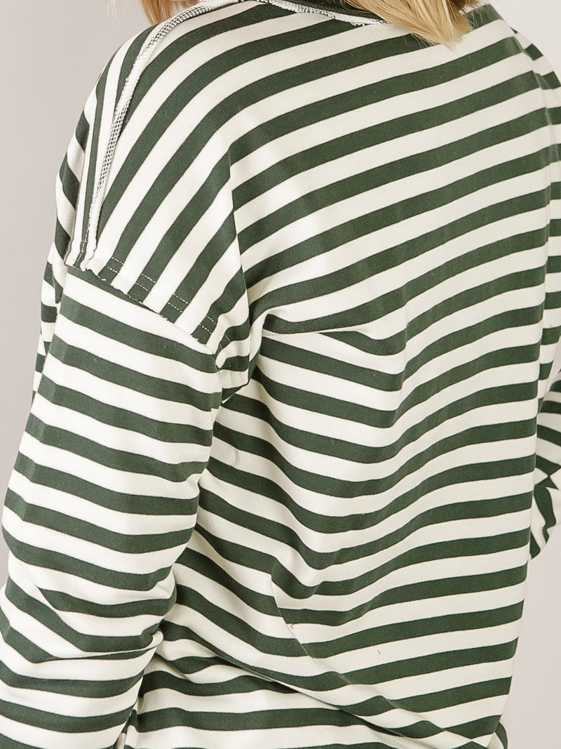 Hunter Green Striped Pullover Sweatshirt