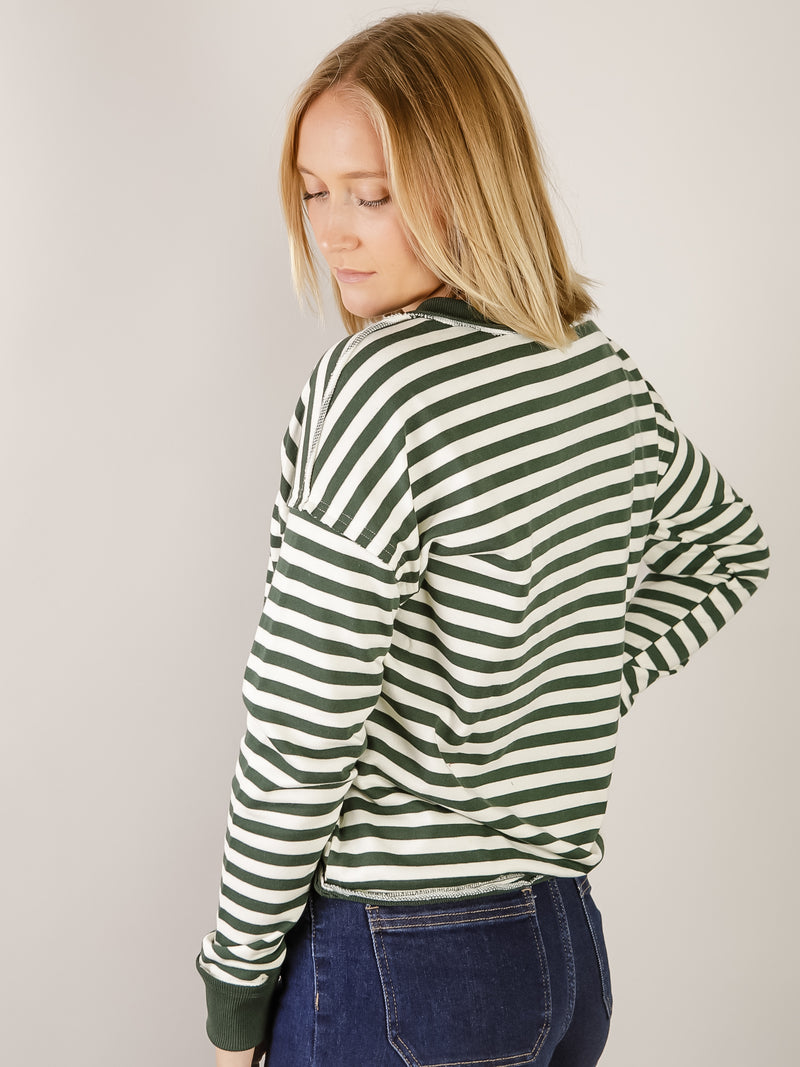 Hunter Green Striped Pullover Sweatshirt