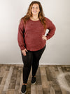 Curvy Wine Drop Shoulder Sweater Knit Top