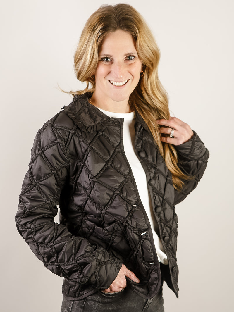 Black Quilted Button Down Jacket