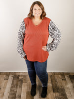 Curvy Rust Thermal with Animal Print Sleeve